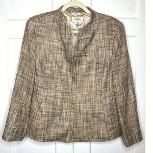 Talbots Petites Brown Tweed Blazer Jacket Size 12P Cotton Blend Professional